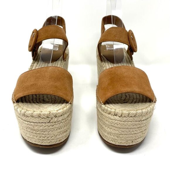 Marc Fisher LTD Rex Suede Platform Wedge Espadrille Sandals Tan Peep Toe 10 NIB - Picture 5 of 11
